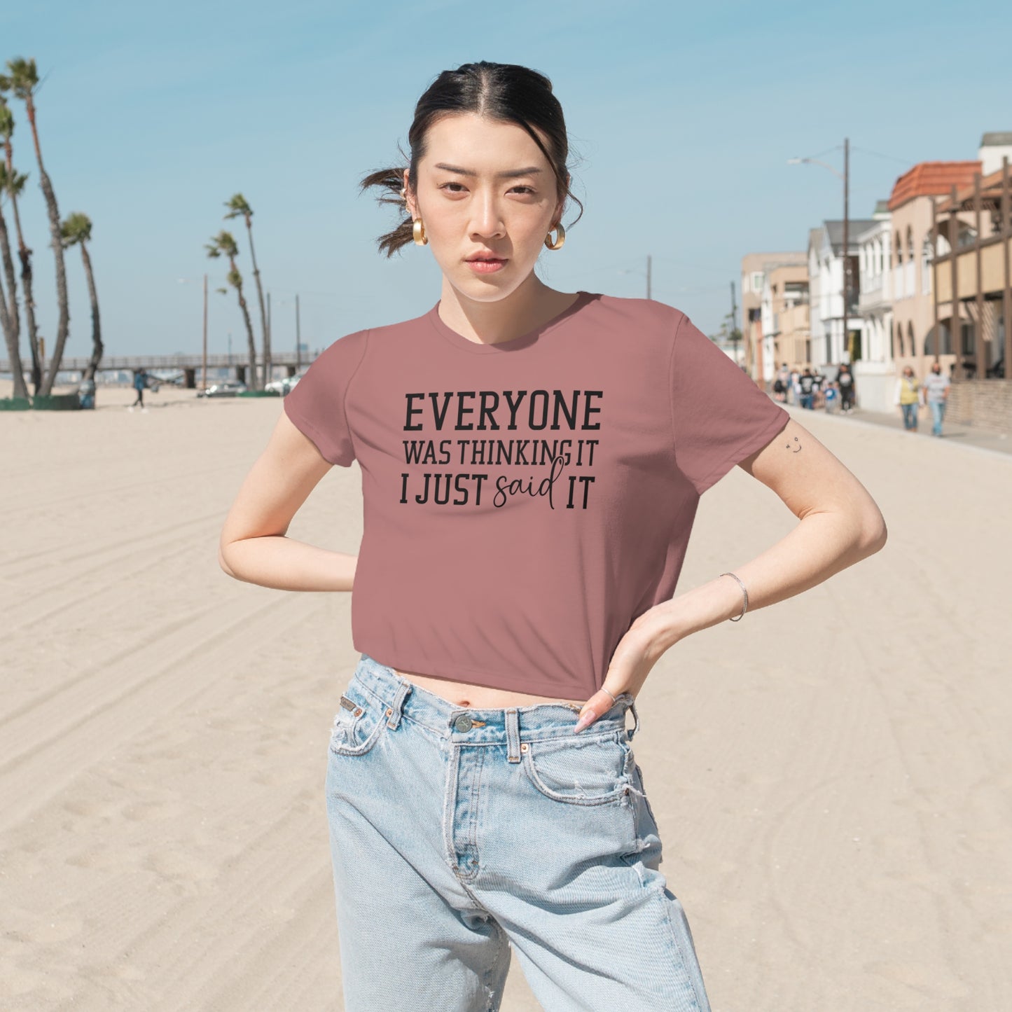 OF™ EVERYONE WAS THINKING IT... (Women's Flowy Cropped Tee) - ONLY FASHION LTD