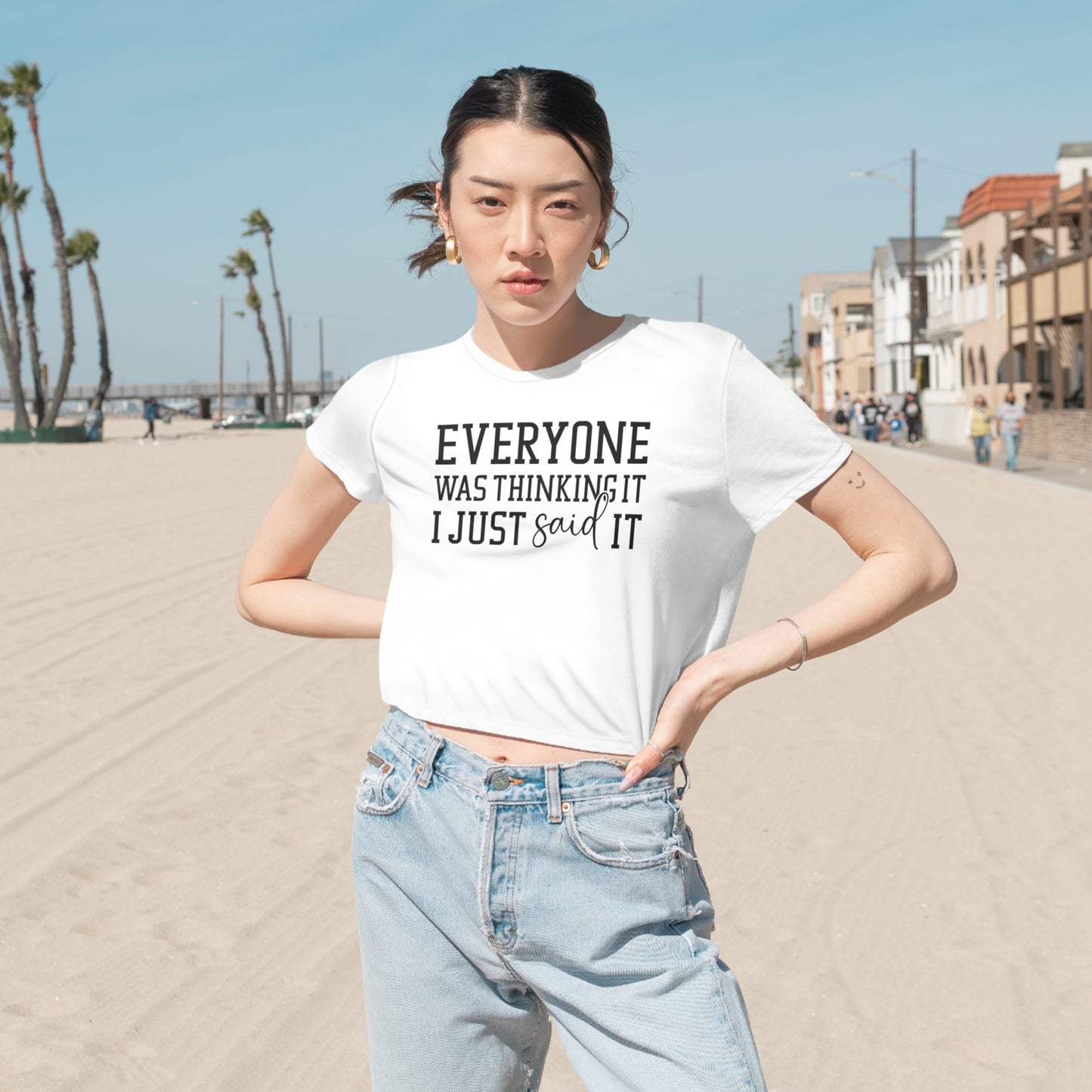 OF™ EVERYONE WAS THINKING IT... (Women's Flowy Cropped Tee) - ONLY FASHION LTD